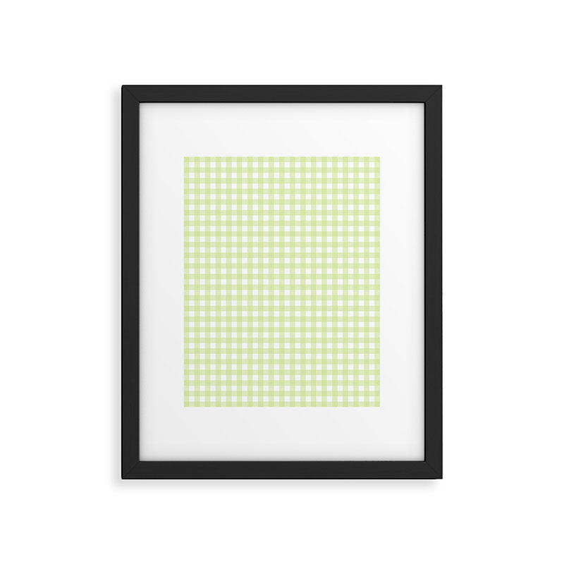 Gingham Check Pattern in Light Lime Green and White Framed Art Print Gallery Image 5