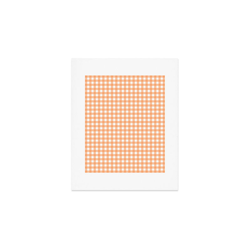 Gingham Check Pattern in Light Pastel Orange and White Art Print Gallery Image 1