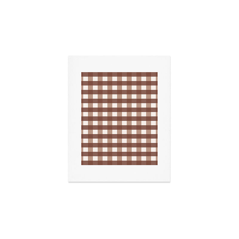 Gingham Check Pattern in Mocha Brown and Cream Art Print Gallery Image 1