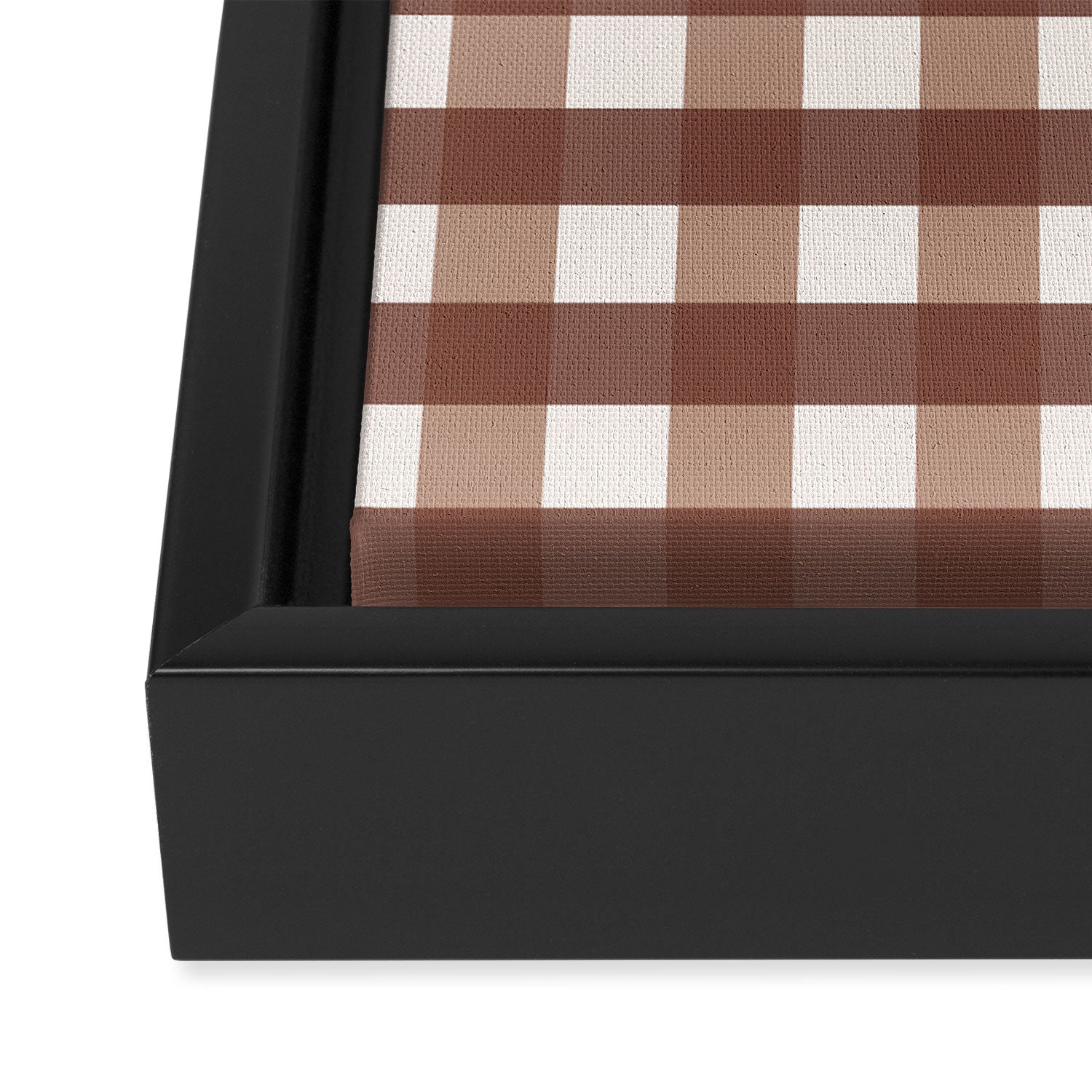 Gingham Check Pattern in Mocha Brown and Cream Framed Canvas Print Gallery Image 3