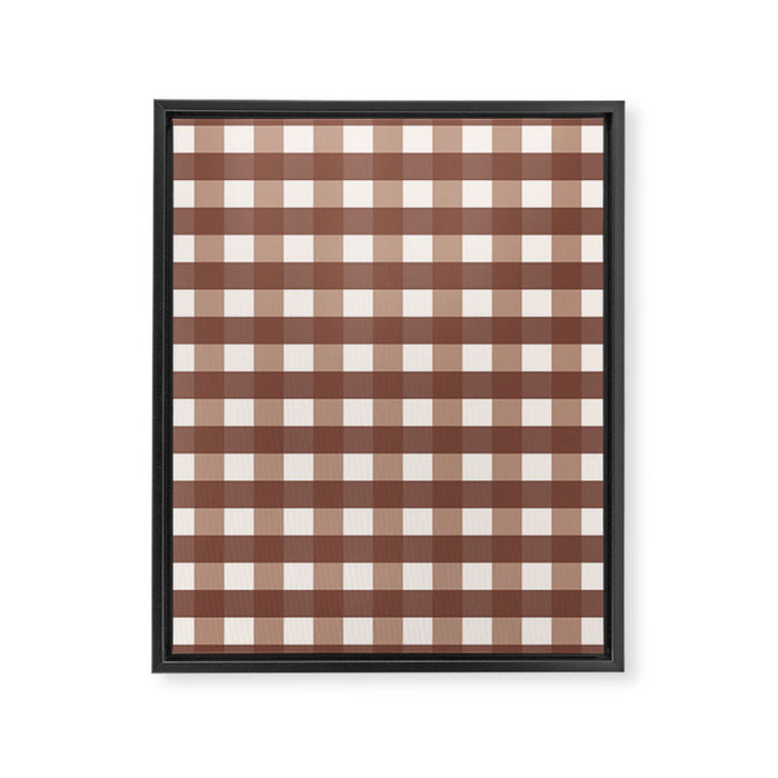 Gingham Check Pattern in Mocha Brown and Cream Framed Canvas Print Gallery Image 1