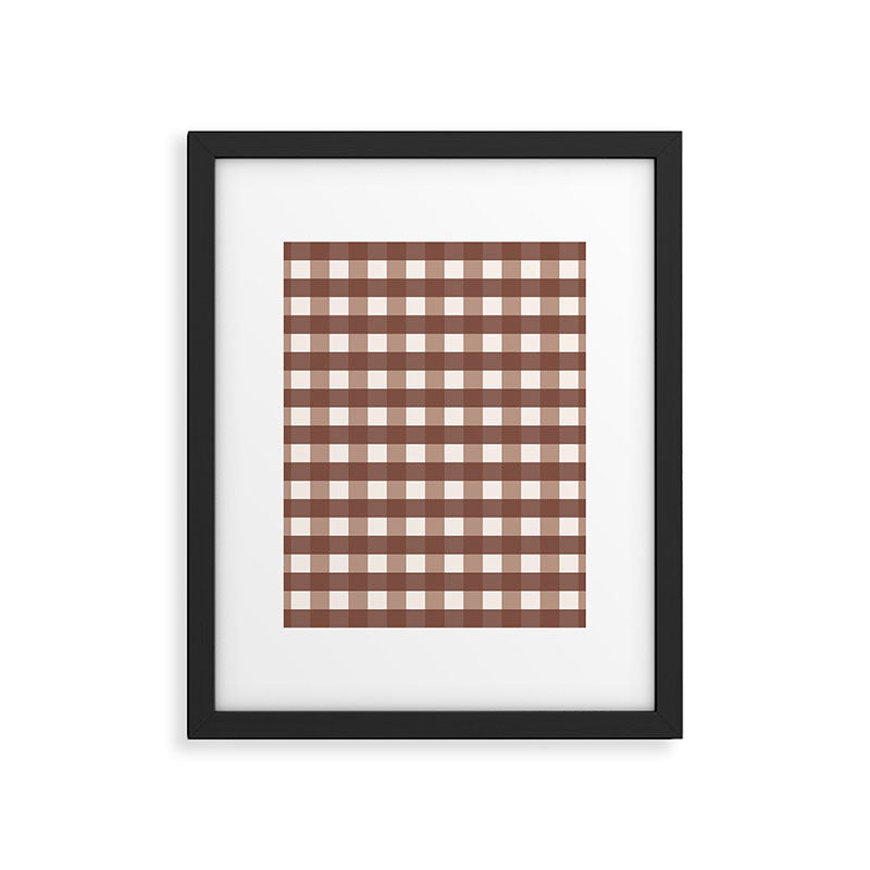 Gingham Check Pattern in Mocha Brown and Cream Framed Art Print Gallery Image 6
