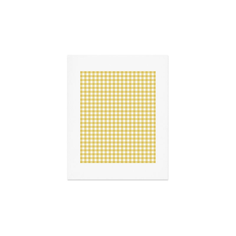 Gingham Check Pattern in Mustard Yellow and White Art Print Gallery Image 1