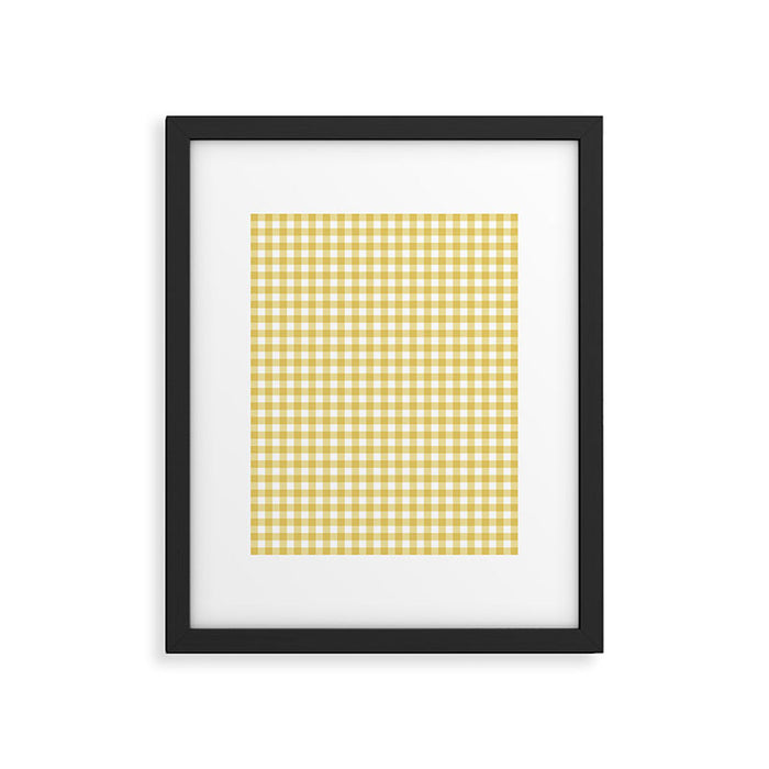 Gingham Check Pattern in Mustard Yellow and White Framed Art Print Gallery Image 1