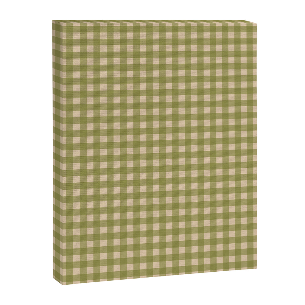 Gingham Check Pattern in Muted Vintage Olive Green and Beige Canvas Print Gallery Image 6