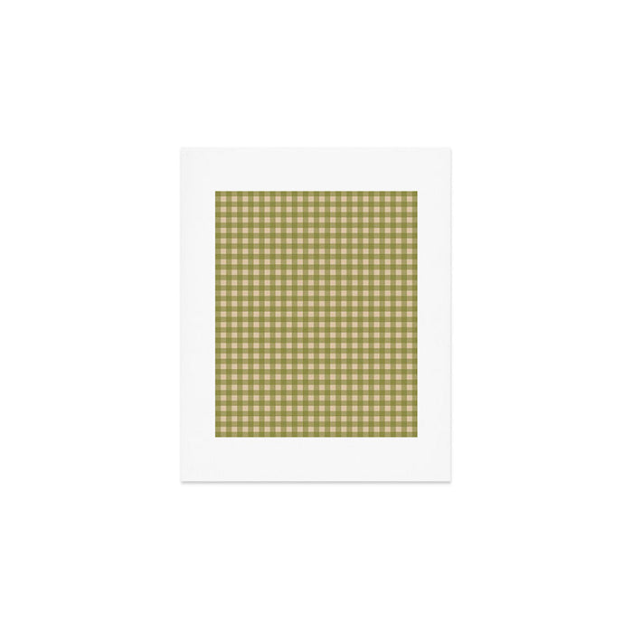 Gingham Check Pattern in Muted Vintage Olive Green and Beige Art Print Gallery Image 1