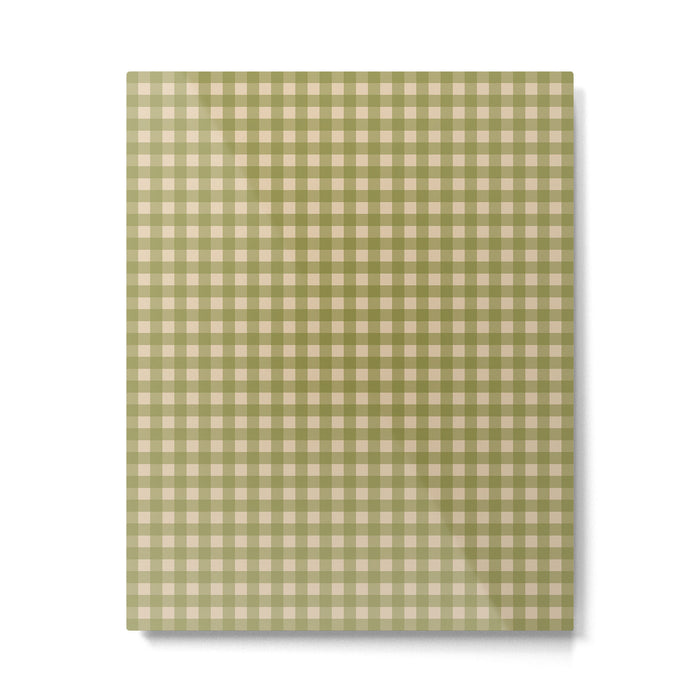 Gingham Check Pattern in Muted Vintage Olive Green and Beige Metal Print Gallery Image 1