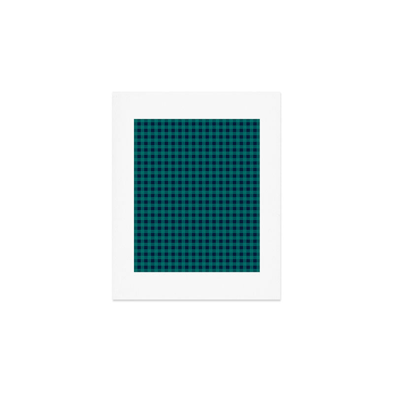 Gingham Check Pattern in Navy Blue and Teal Art Print Gallery Image 1