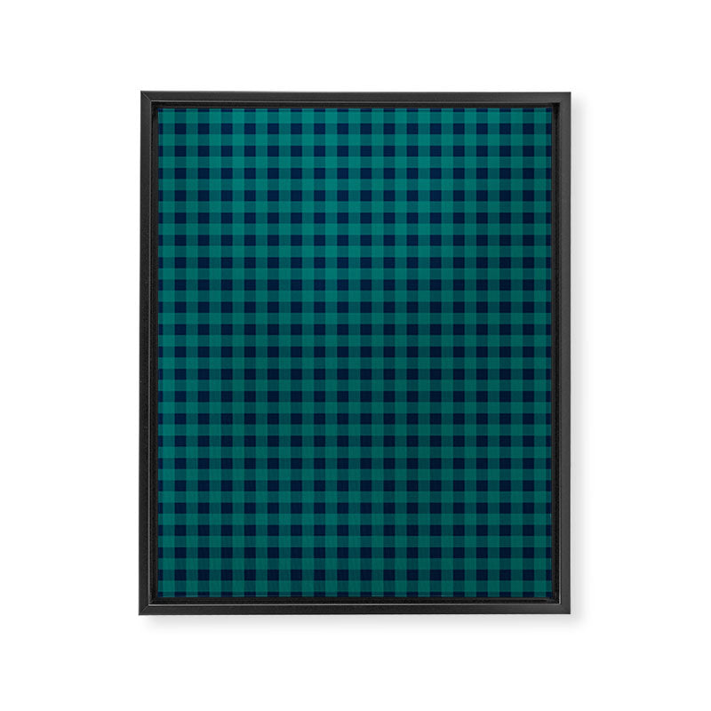 Gingham Check Pattern in Navy Blue and Teal Framed Canvas Print Gallery Image 6