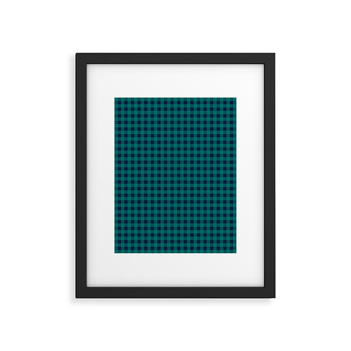Gingham Check Pattern in Navy Blue and Teal Framed Art Print Gallery Image 1