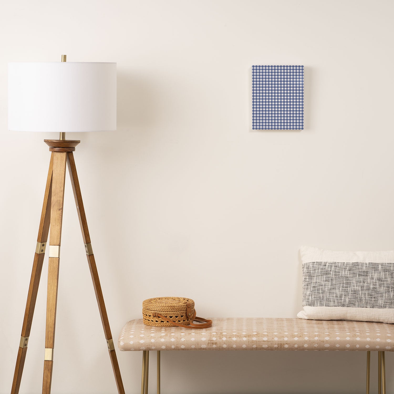 Gingham Check Pattern in Navy Blue and White Canvas Print Gallery Image 2