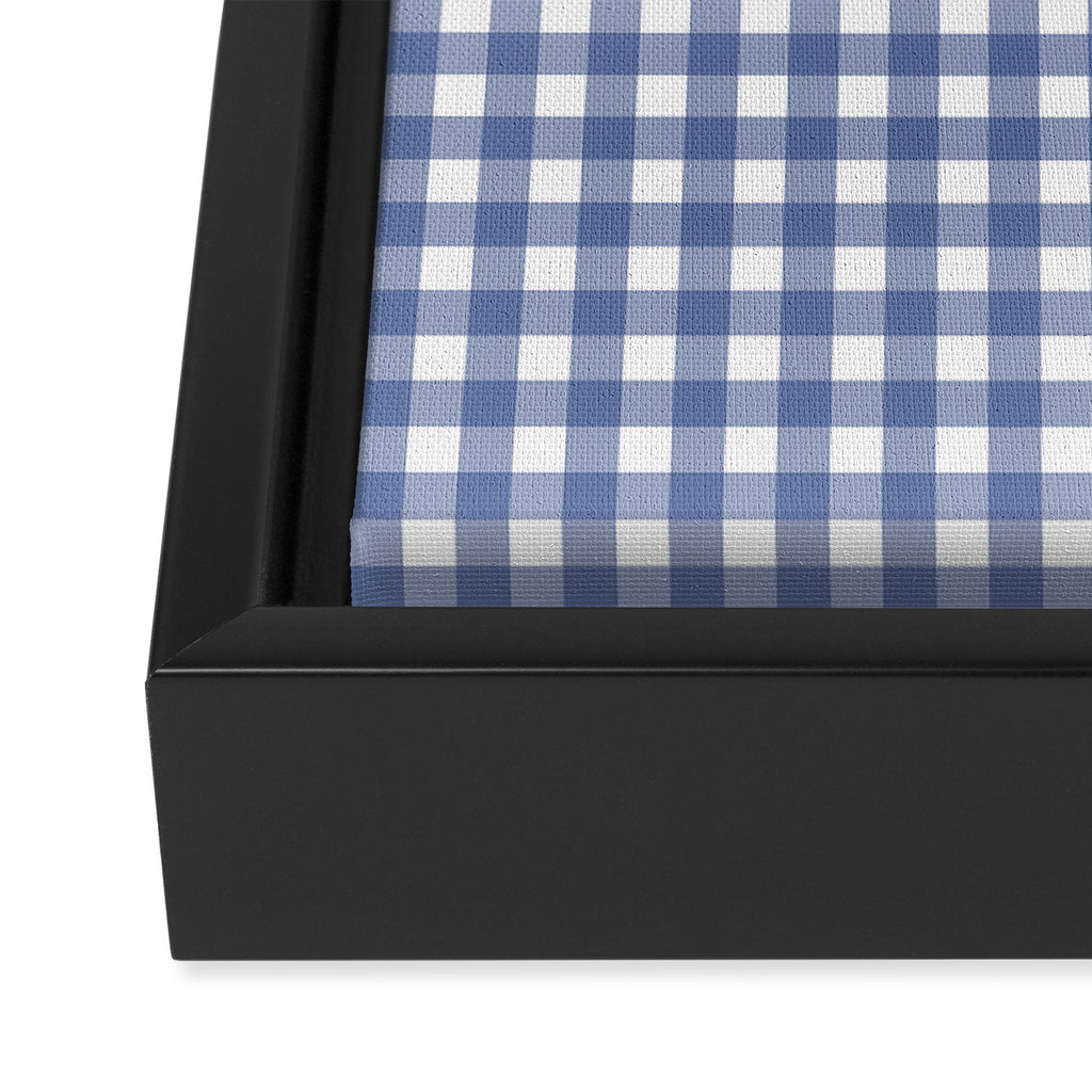 Gingham Check Pattern in Navy Blue and White Framed Canvas Print Gallery Image 3