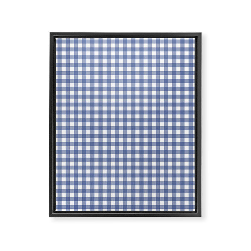 Gingham Check Pattern in Navy Blue and White Framed Canvas Print Gallery Image 6