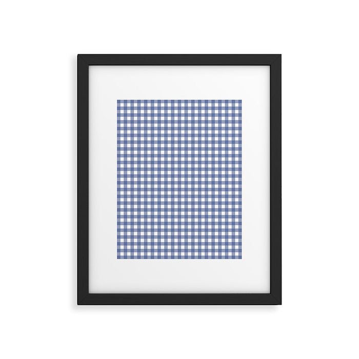 Gingham Check Pattern in Navy Blue and White Framed Art Print Gallery Image 1