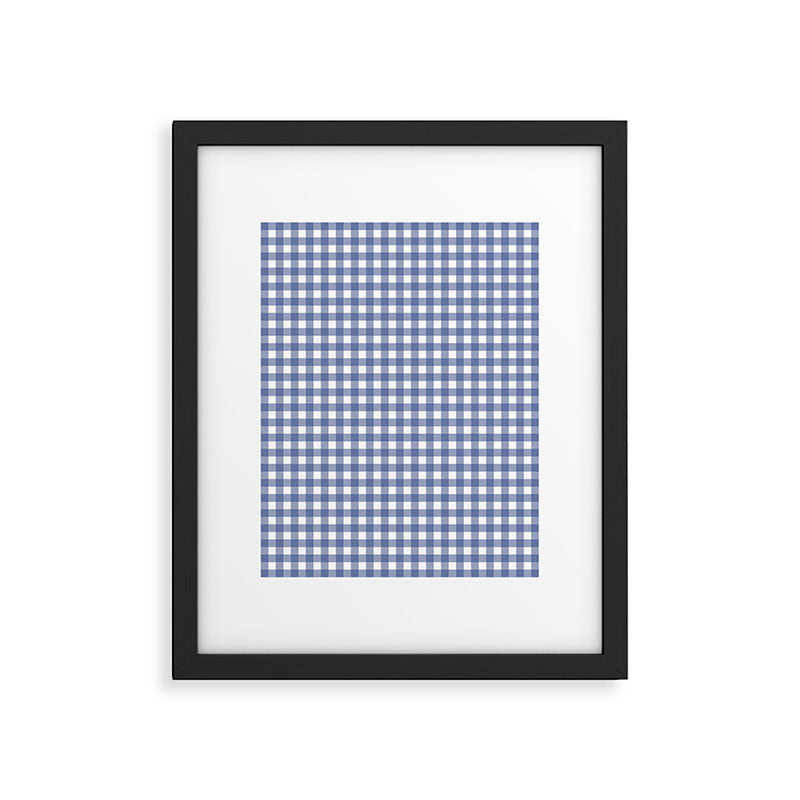 Gingham Check Pattern in Navy Blue and White Framed Art Print Gallery Image 5