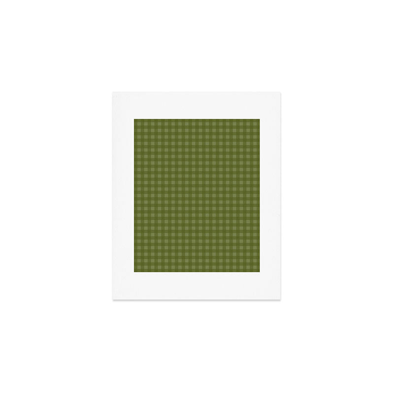 Gingham Check Pattern in Olive and Moss Green Art Print Gallery Image 1