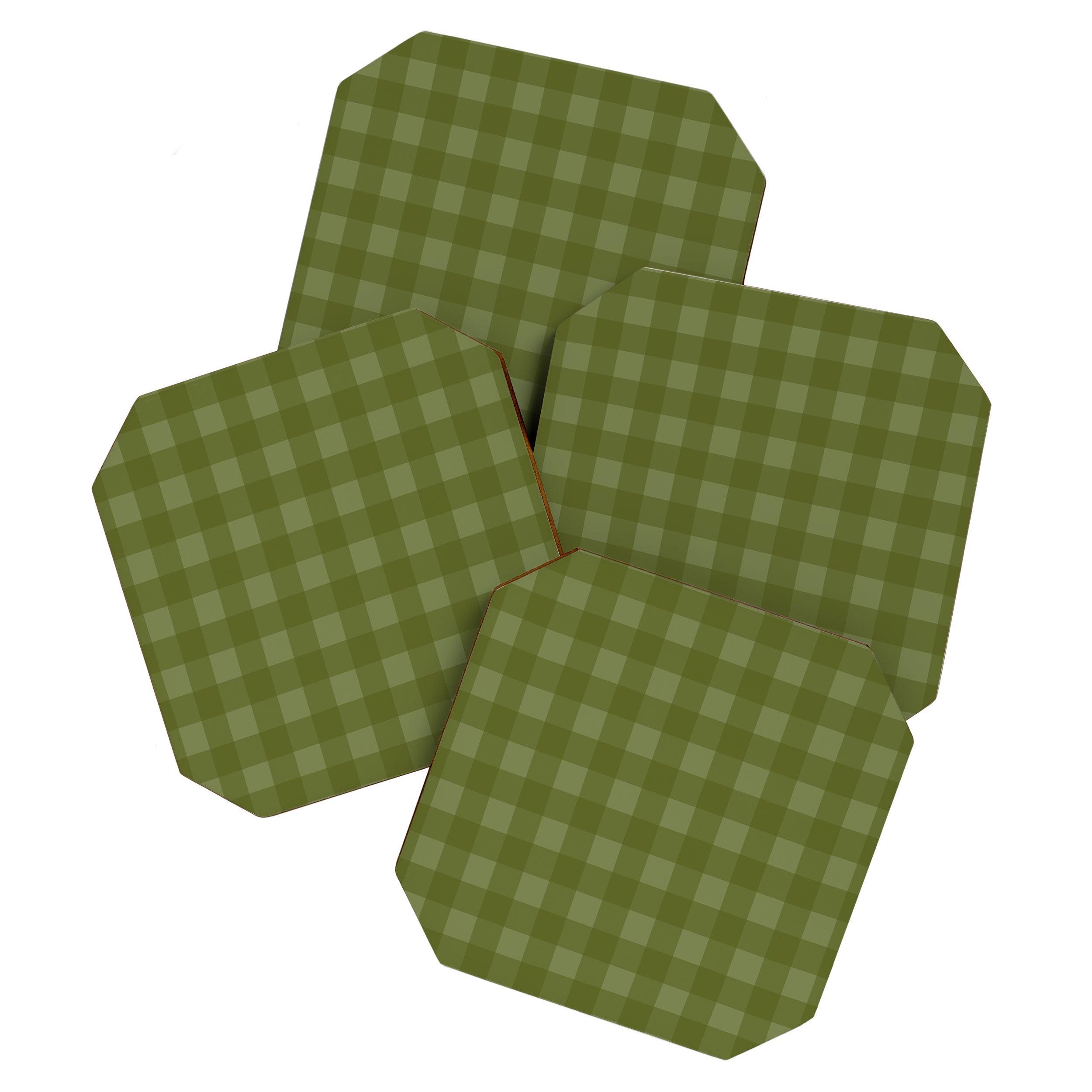 Gingham Check Pattern in Olive and Moss Green Coaster Gallery Image 1