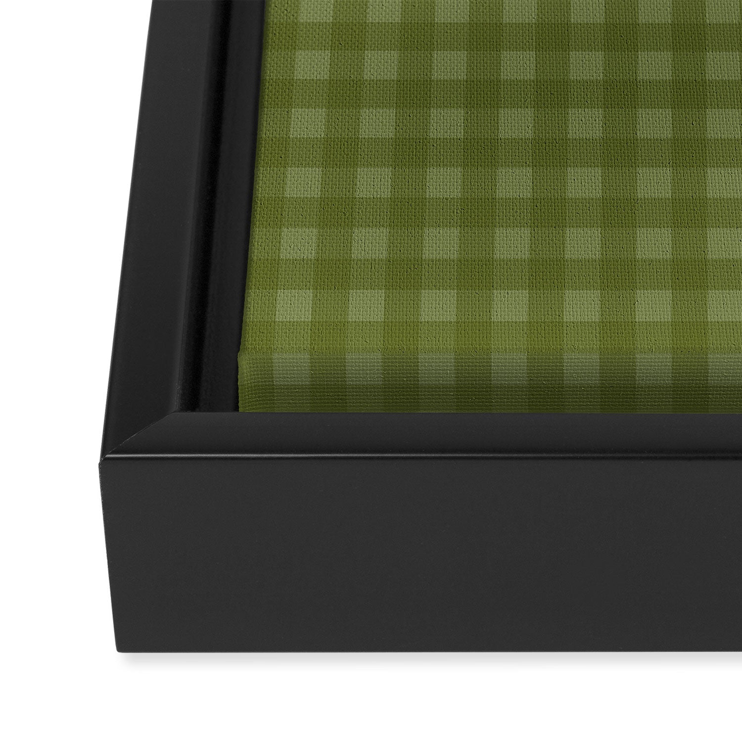 Gingham Check Pattern in Olive and Moss Green Framed Canvas Print Gallery Image 3