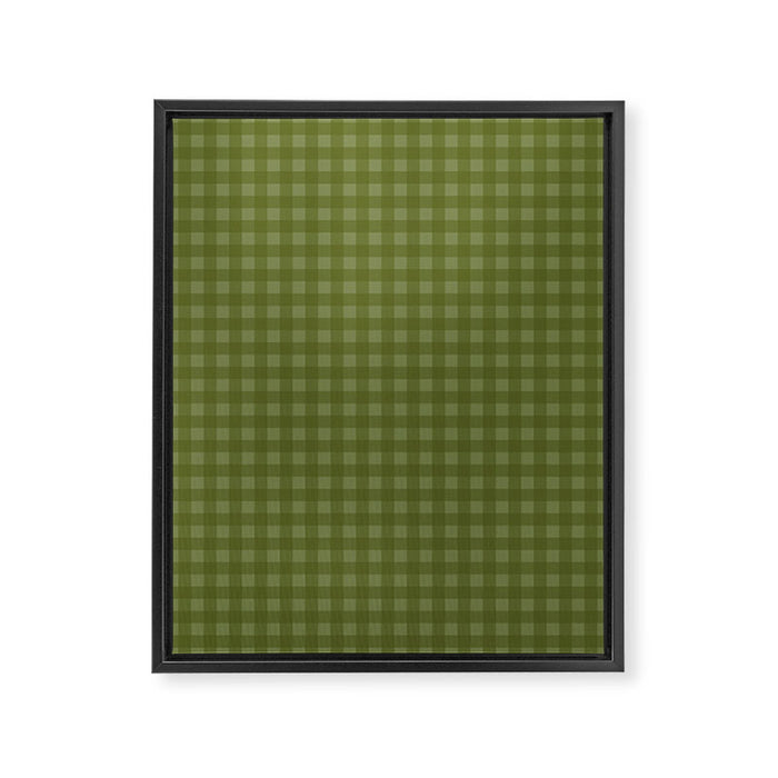 Gingham Check Pattern in Olive and Moss Green Framed Canvas Print Gallery Image 1