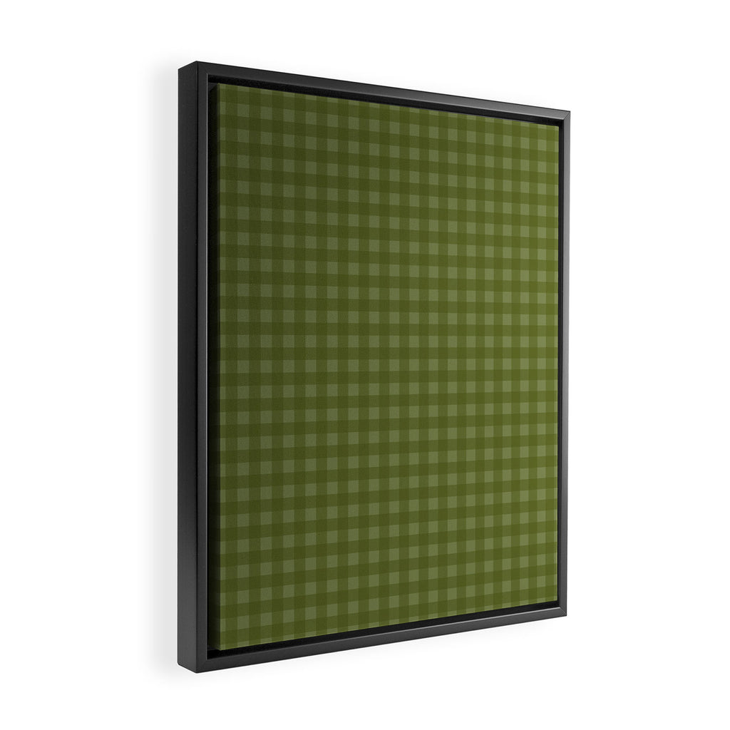 Gingham Check Pattern in Olive and Moss Green Framed Canvas Print Gallery Image 2