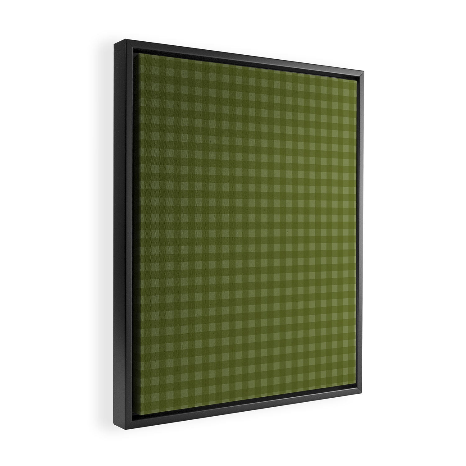 Gingham Check Pattern in Olive and Moss Green Framed Canvas Print Gallery Image 2