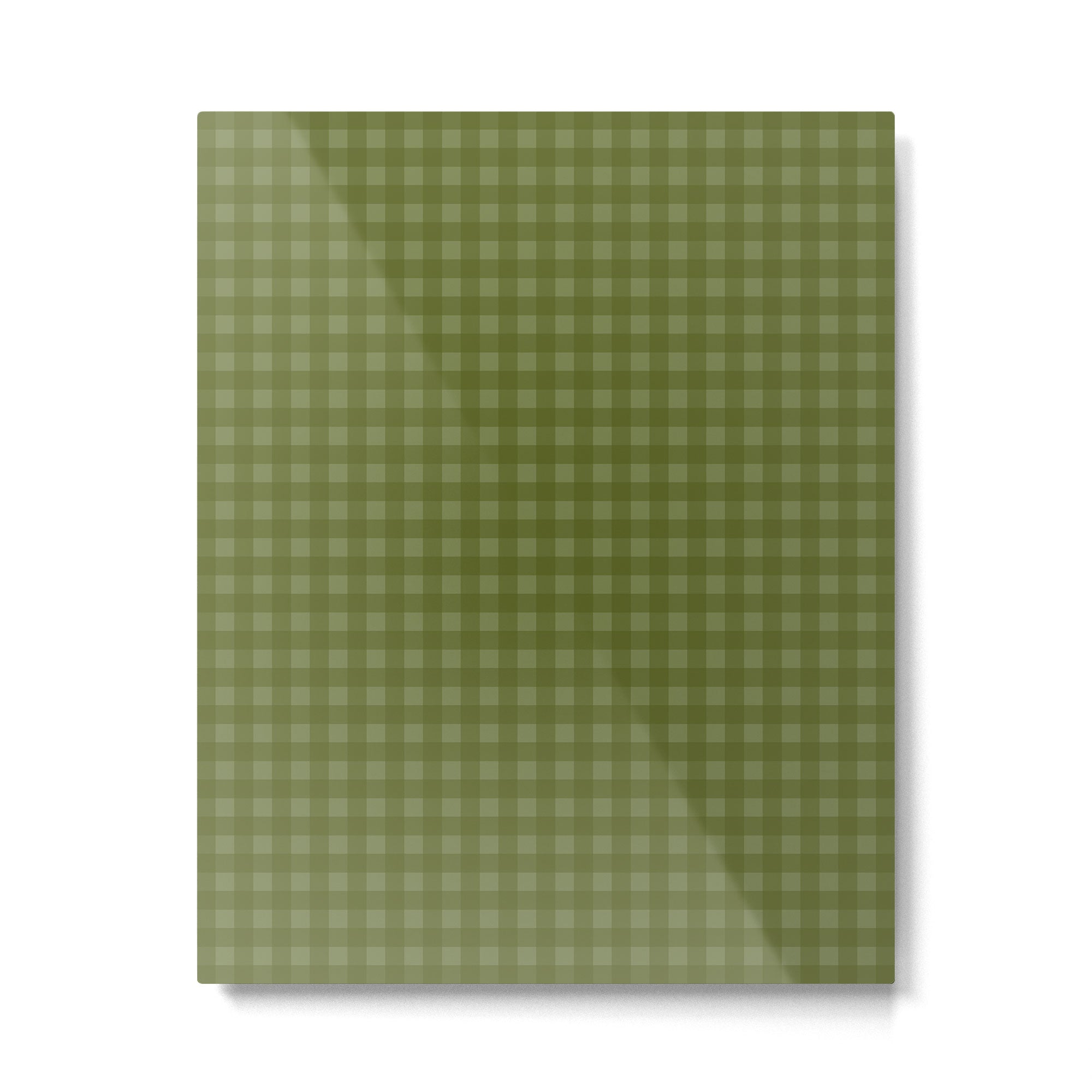 Gingham Check Pattern in Olive and Moss Green Metal Print Gallery Image 4
