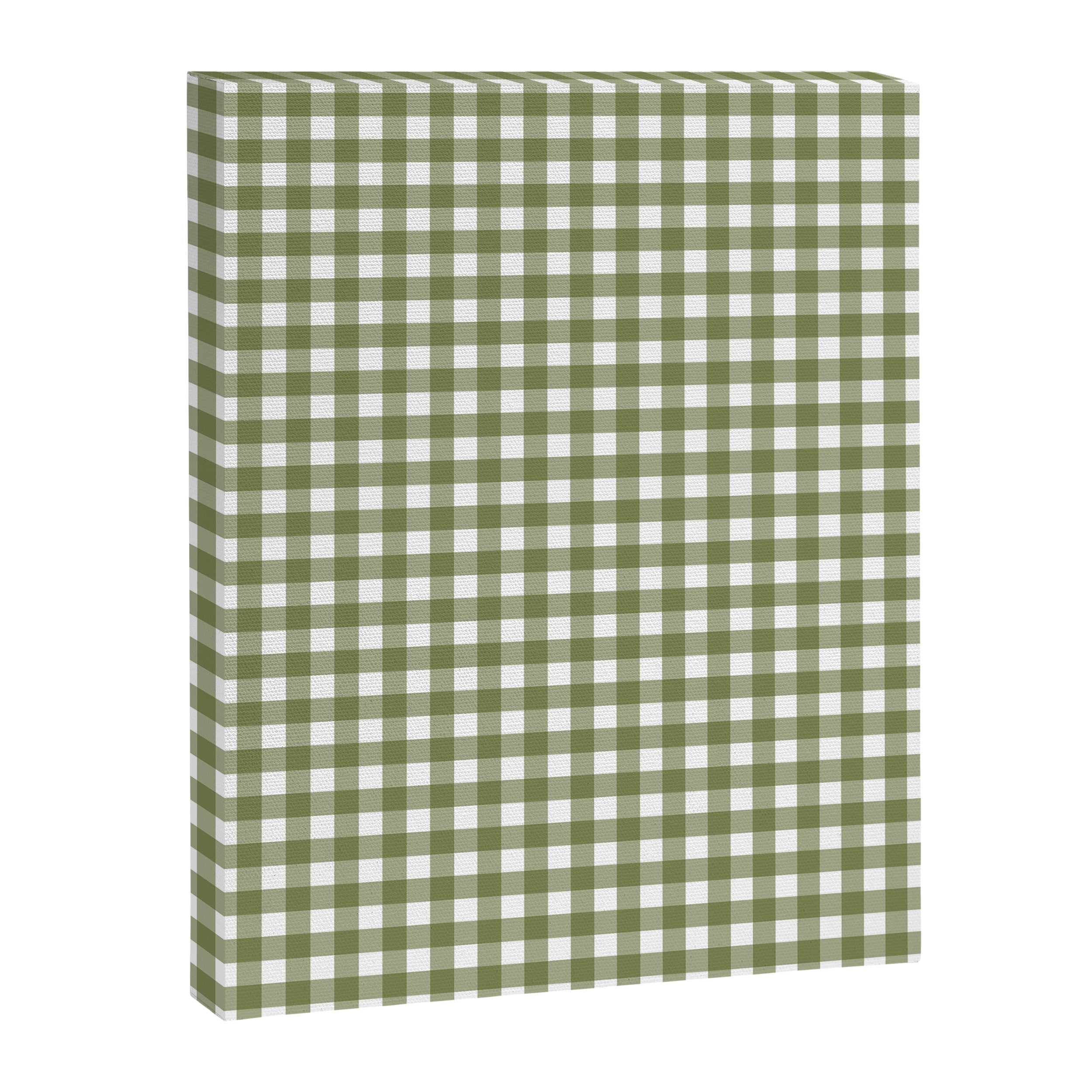 Gingham Check Pattern in Olive Green and White Canvas Print Gallery Image 6