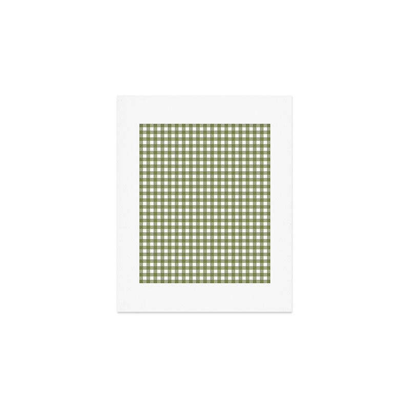 Gingham Check Pattern in Olive Green and White Art Print Gallery Image 1