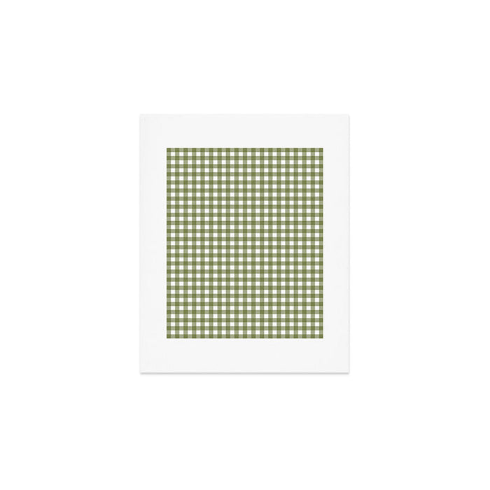 Gingham Check Pattern in Olive Green and White Art Print Gallery Image 1