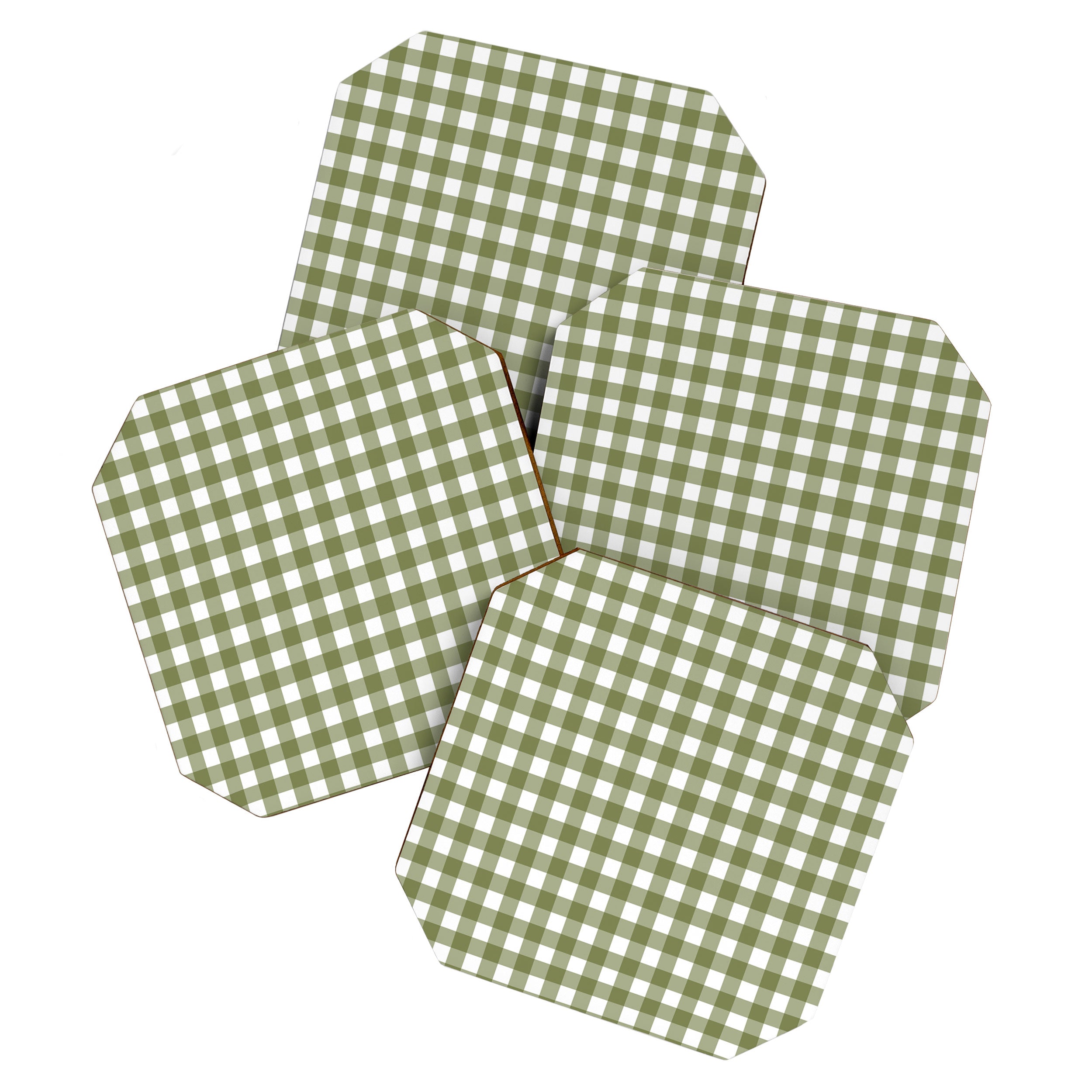 Gingham Check Pattern in Olive Green and White Coaster Gallery Image 1