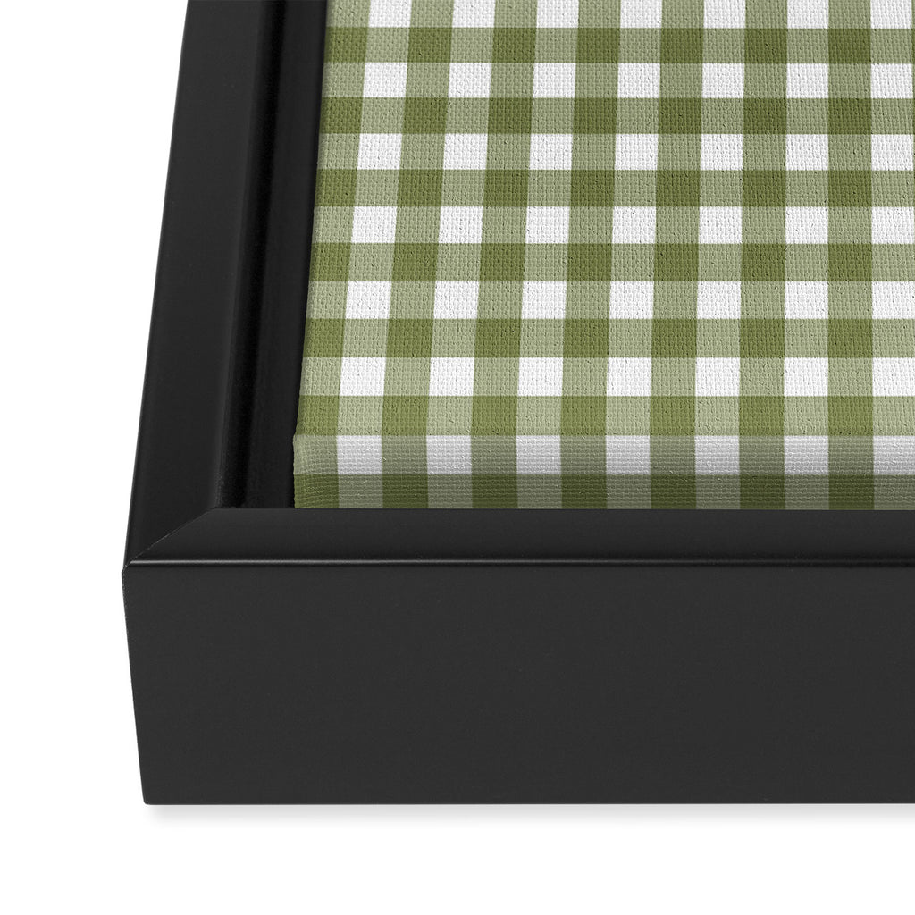 Gingham Check Pattern in Olive Green and White Framed Canvas Print Gallery Image 3