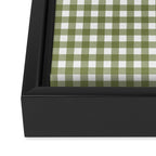 Gingham Check Pattern in Olive Green and White Framed Canvas Print Gallery Image 3