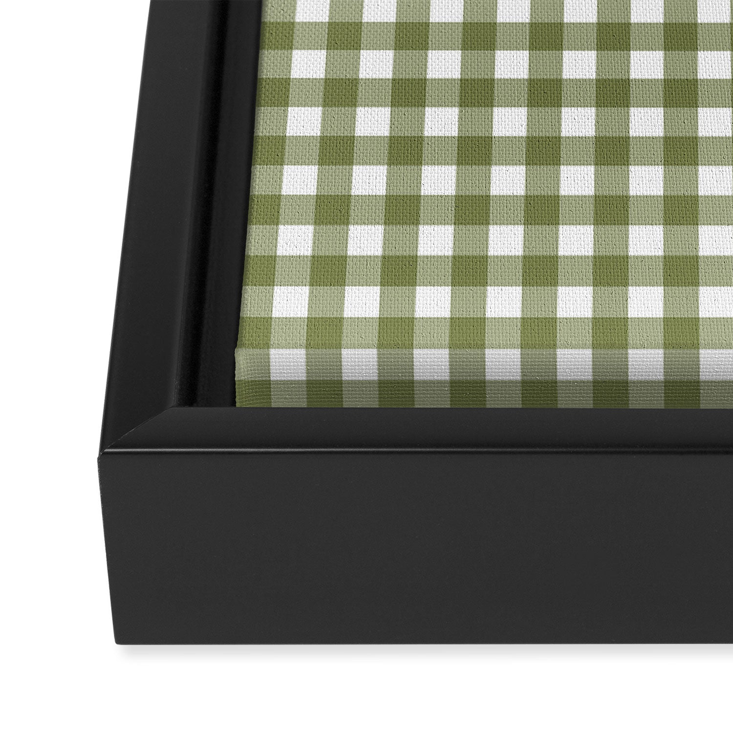 Gingham Check Pattern in Olive Green and White Framed Canvas Print Gallery Image 3