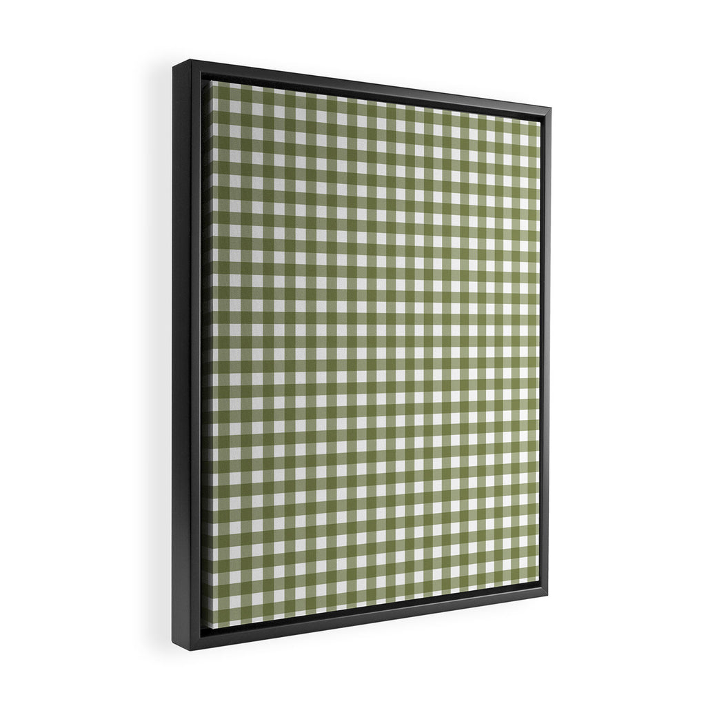 Gingham Check Pattern in Olive Green and White Framed Canvas Print Gallery Image 2