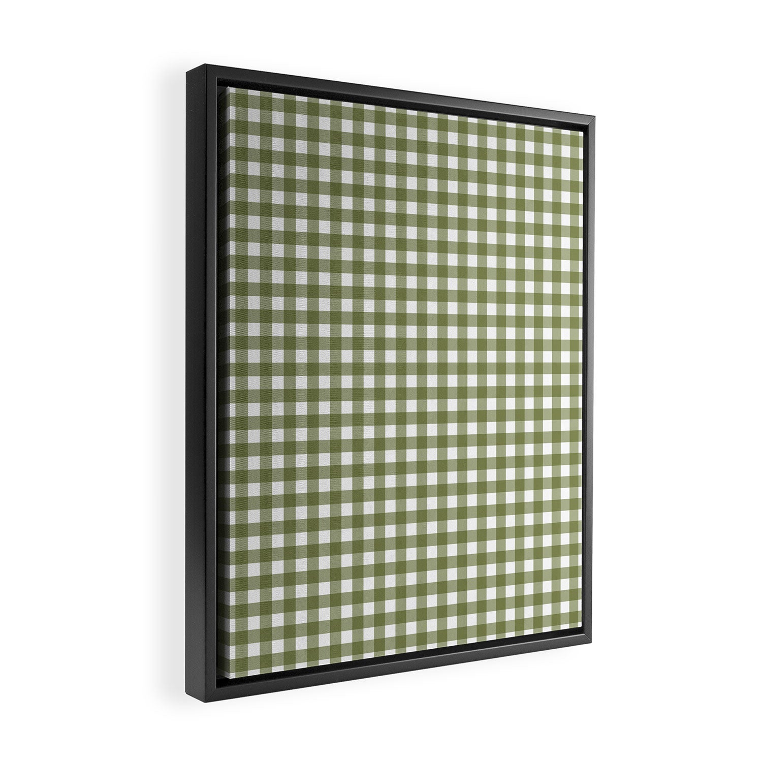 Gingham Check Pattern in Olive Green and White Framed Canvas Print Gallery Image 2