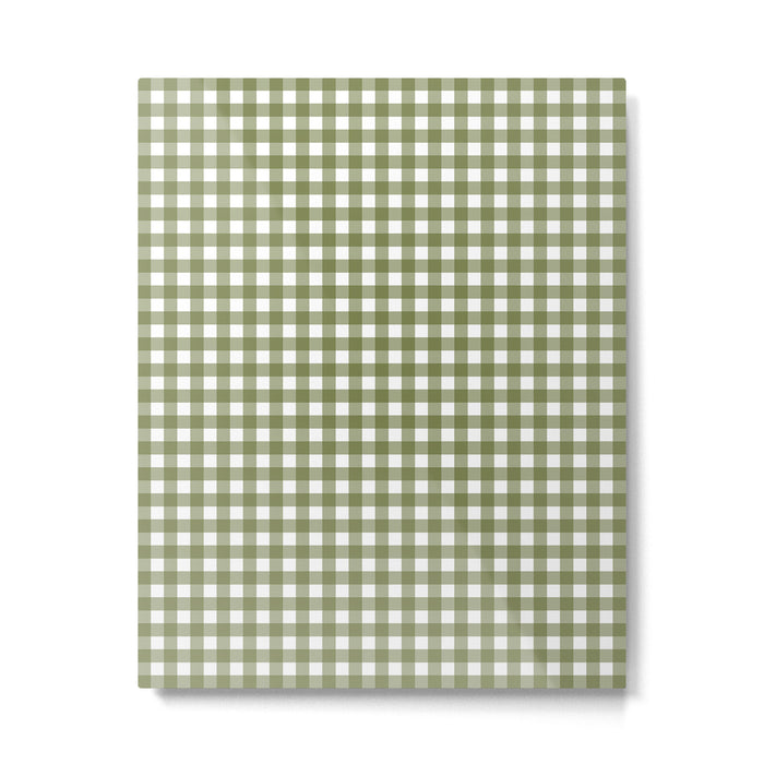 Gingham Check Pattern in Olive Green and White Metal Print Gallery Image 1
