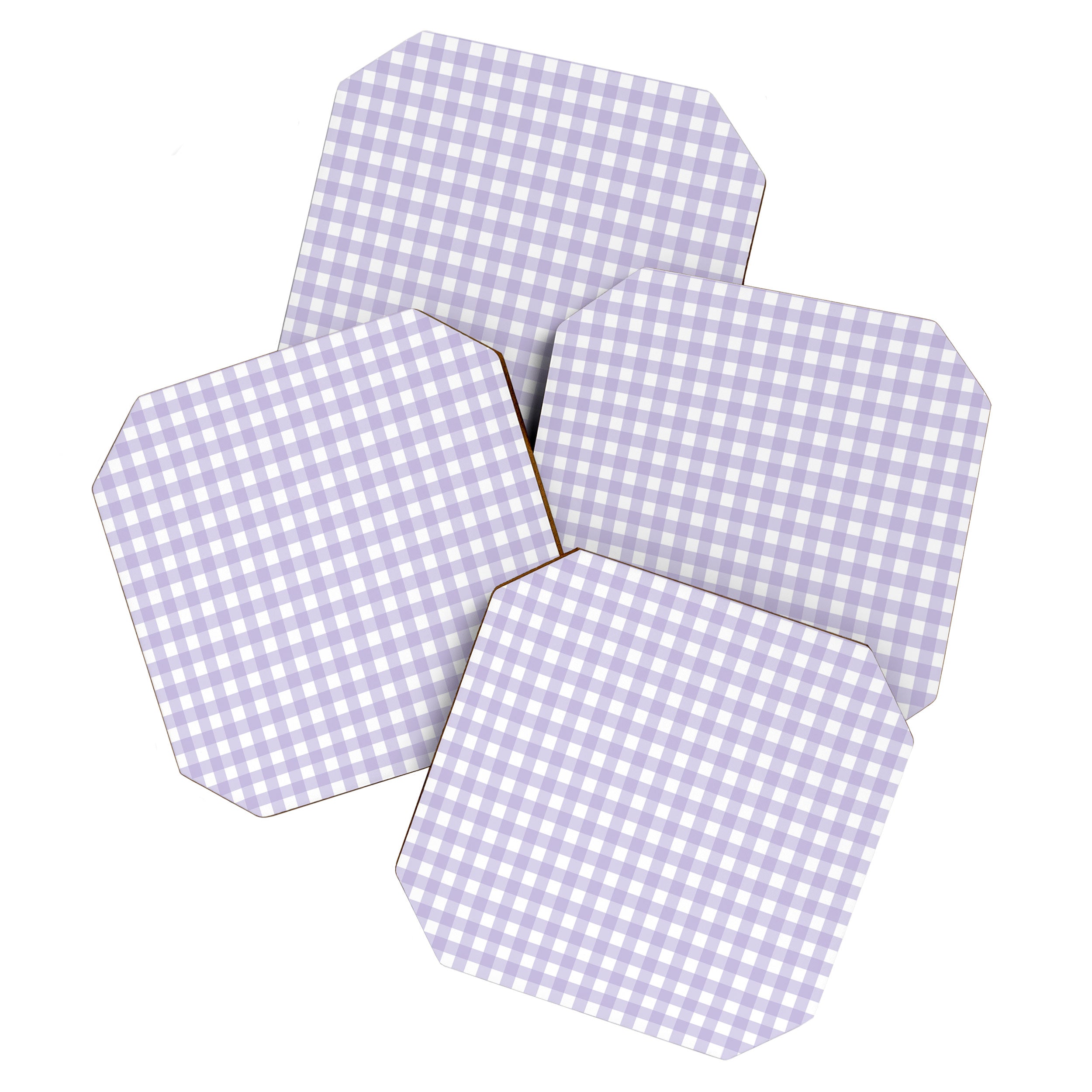 Gingham Check Pattern in Pastel Lavender Purple Coaster Gallery Image 1
