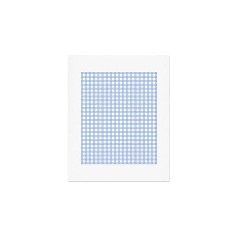 Gingham Check Pattern in Pastel Light Blue and White Art Print Gallery Image 1