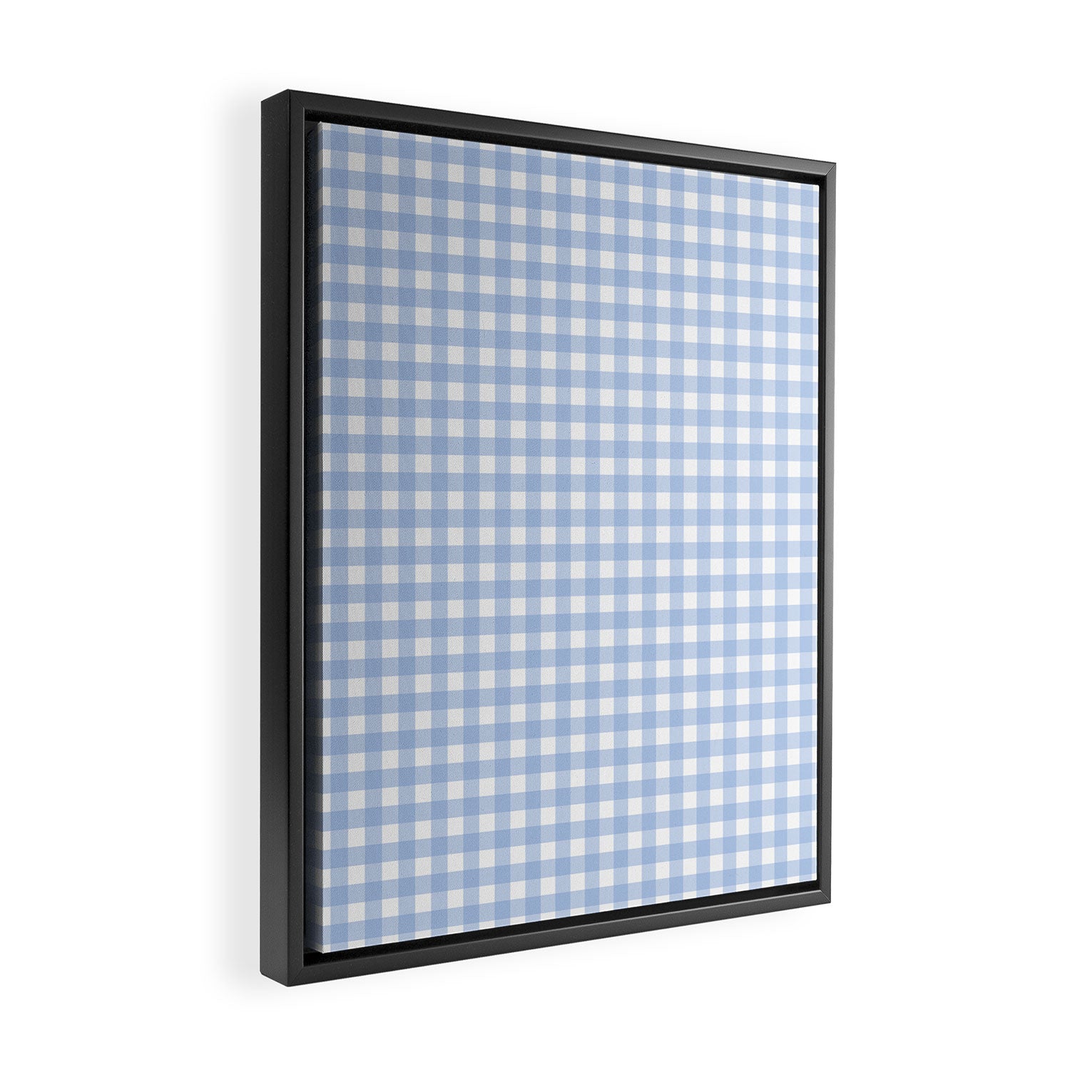 Gingham Check Pattern in Pastel Light Blue and White Framed Canvas Print Gallery Image 2