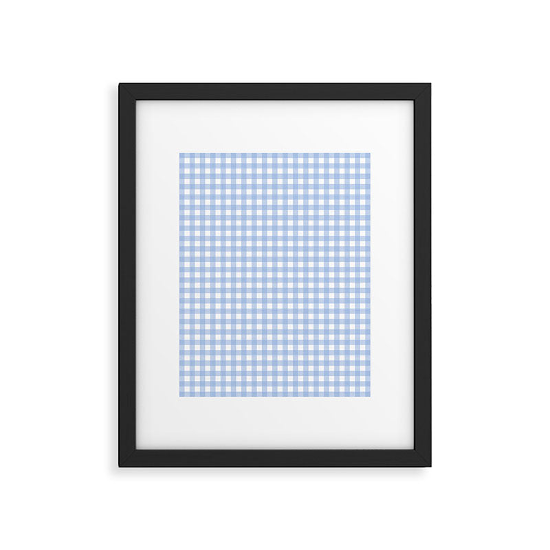 Gingham Check Pattern in Pastel Light Blue and White Framed Art Print Gallery Image 5