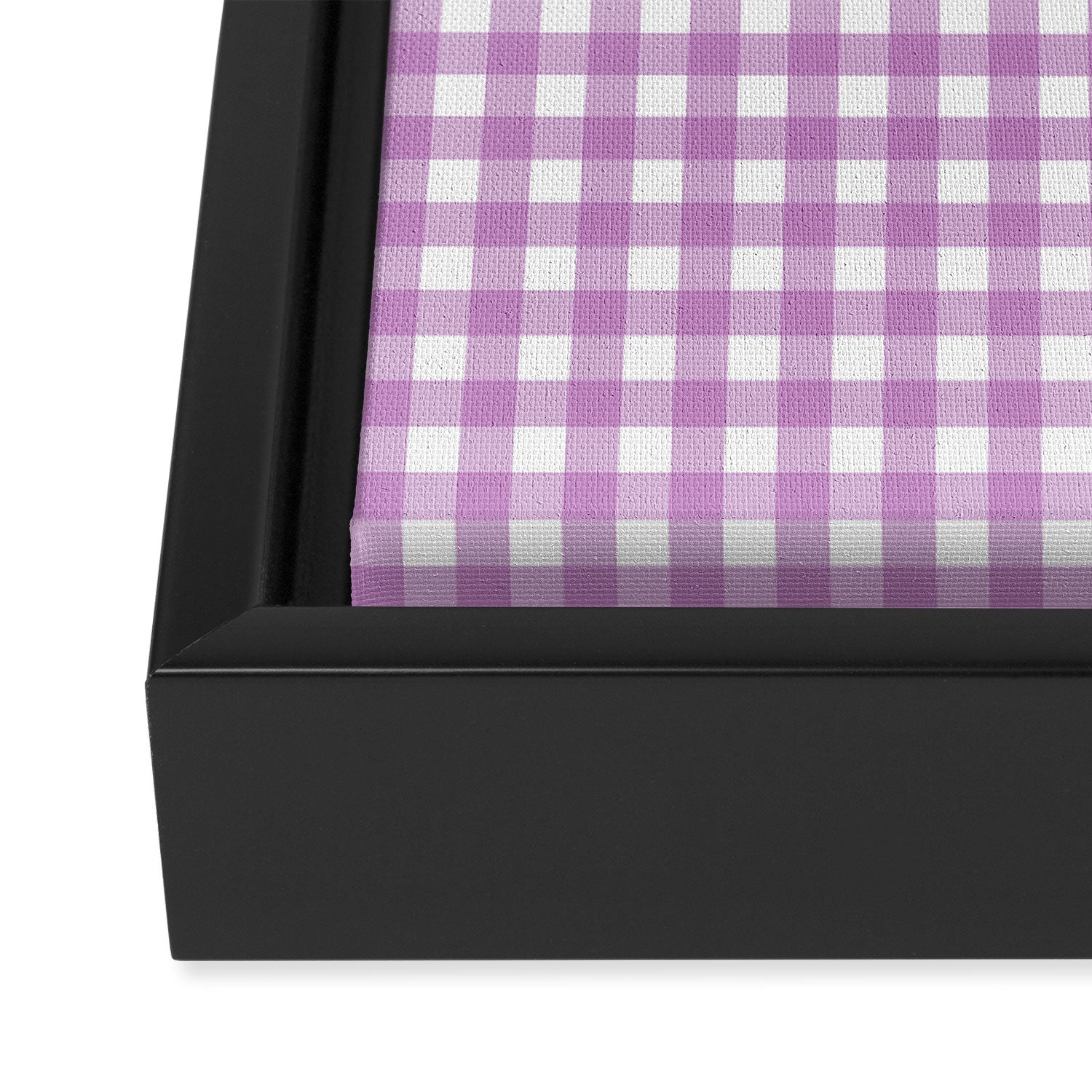 Gingham Check Pattern in Pastel Orchid Purple and White  Framed Canvas Print Gallery Image 3