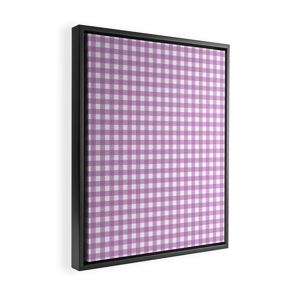 Gingham Check Pattern in Pastel Orchid Purple and White  Framed Canvas Print Gallery Image 2