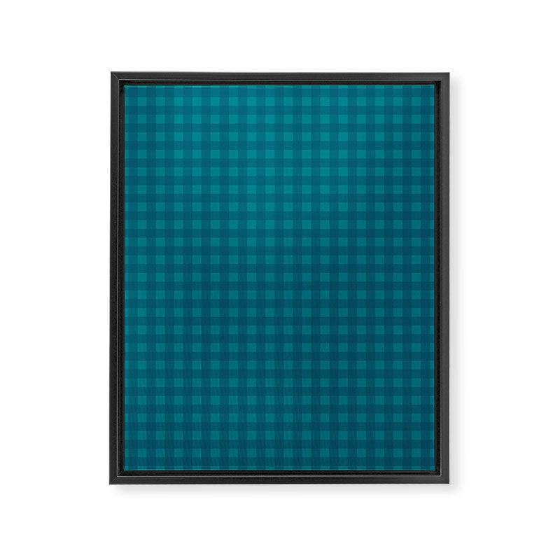 Gingham Check Pattern in Teal Blue Framed Canvas Print Gallery Image 6