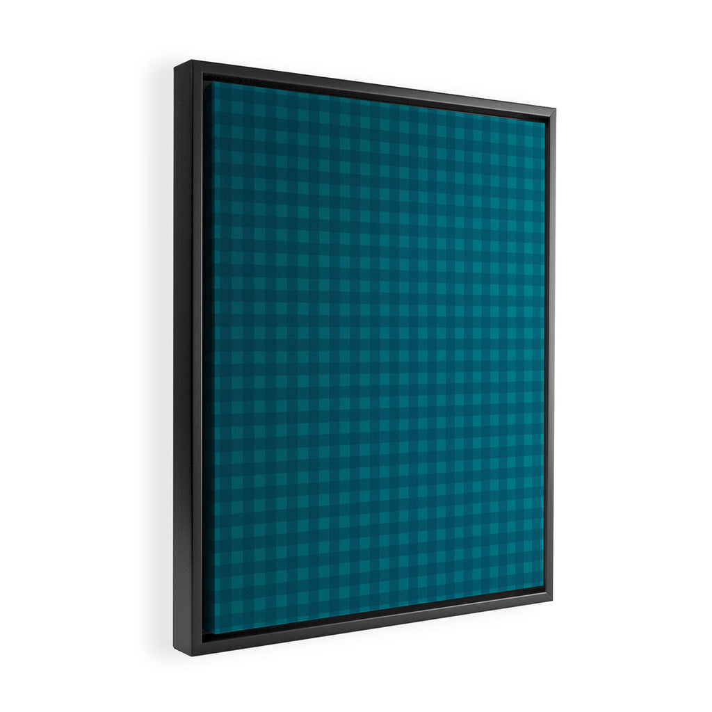 Gingham Check Pattern in Teal Blue Framed Canvas Print Gallery Image 2