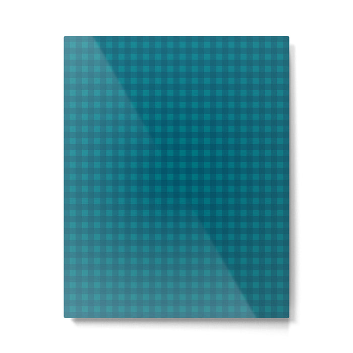 Gingham Check Pattern in Teal Blue Metal Print Gallery Image 1