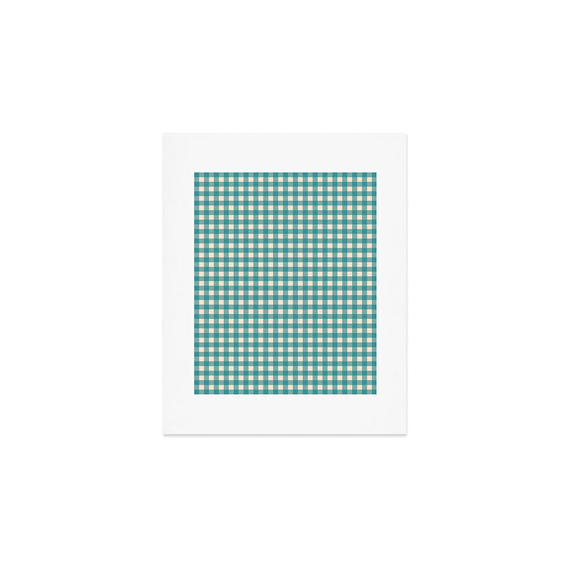 Gingham Check Pattern in Teal Cream Art Print Gallery Image 1