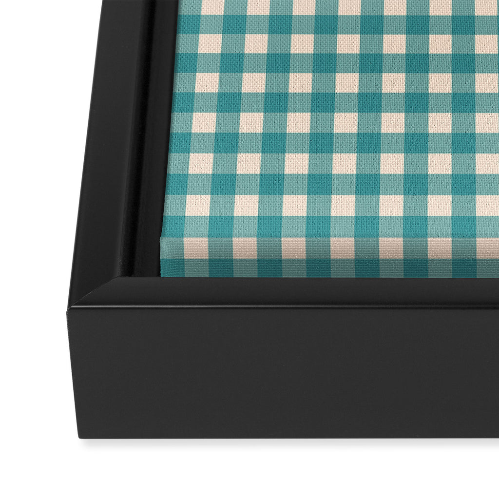Gingham Check Pattern in Teal Cream Framed Canvas Print Gallery Image 3