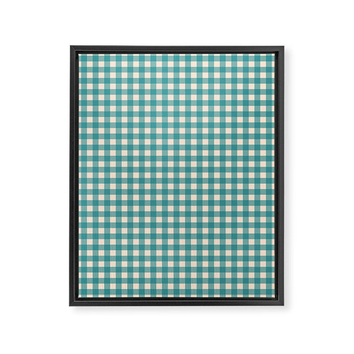 Gingham Check Pattern in Teal Cream Framed Canvas Print Gallery Image 1