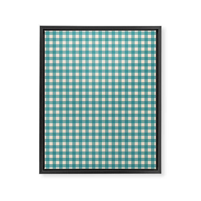 Gingham Check Pattern in Teal Cream Framed Canvas Print Gallery Image 6