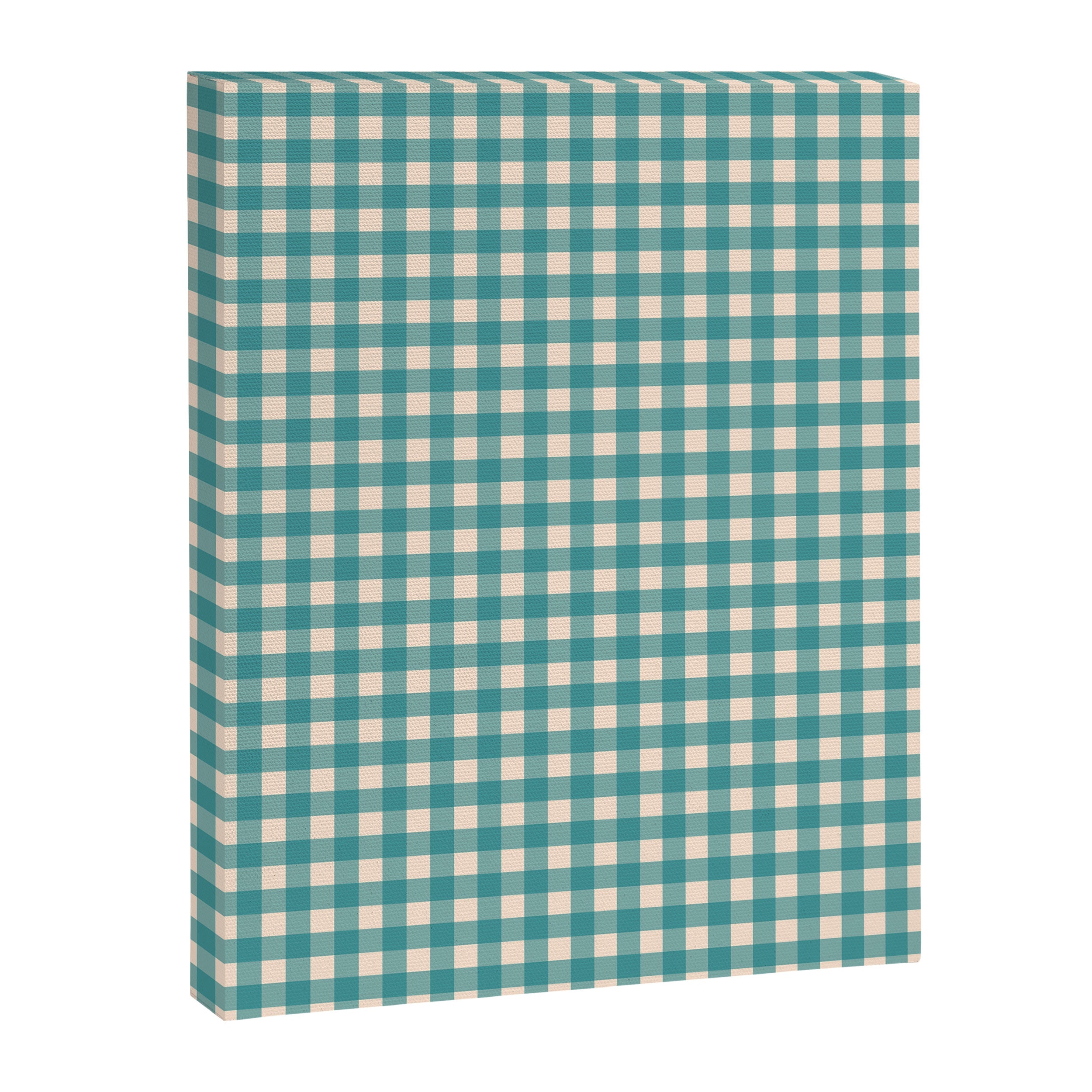 Gingham Check Pattern in Teal Cream Canvas Print Gallery Image 6